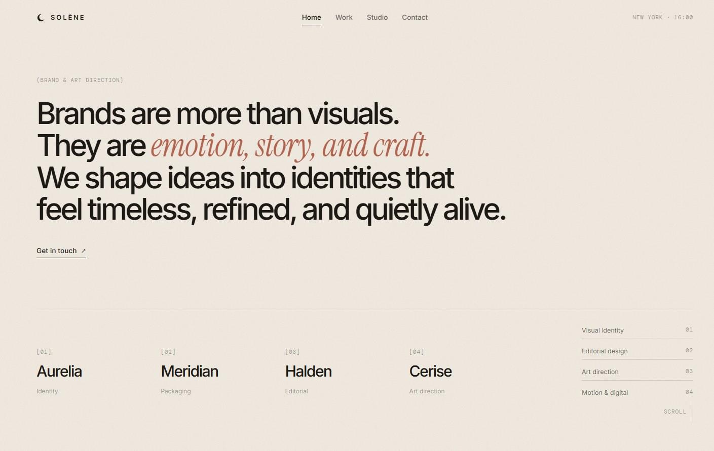 Solène Studio editorial portfolio website concept