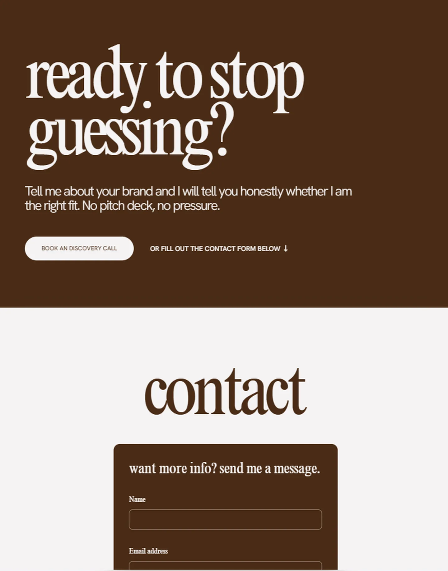 Template closing call to action and contact form